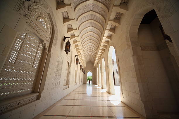 istock Corridor with arcs inside Grand Mosque in Oman. Wide Angle. 152049398