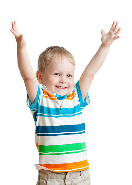 istock child boy with hands up on white background 152050100