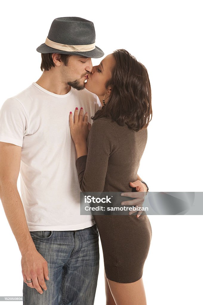 Beijo de Casal Jovem isolado a branco - Royalty-free 20-29 Anos Foto de stock