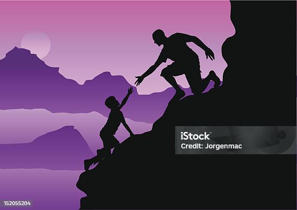 Helping Hand On The Mountainside Stock Illustration - Download Image Now - Reaching, Assistance, Mountain