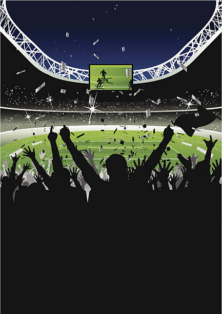 illustrations, cliparts, dessins animés et icônes de acclamations de la foule au stade de football de nuit - cheering group of people silhouette fan