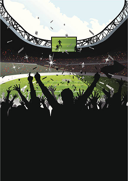 jubeln der zuschauer im fußballstadion - soccer stadium sport crowd stock-grafiken, -clipart, -cartoons und -symbole