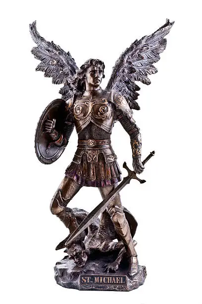St. Michael statue isolated on white.