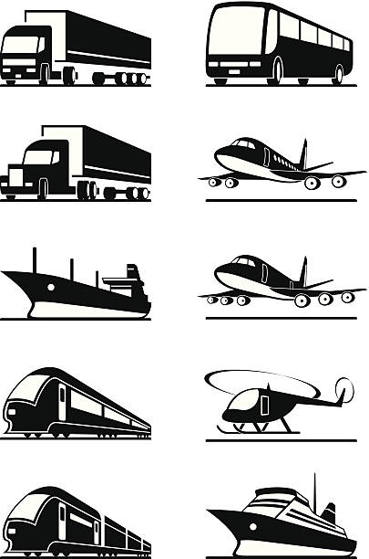 Passenger and cargo transportation vehicles Passenger and cargo transportations - vector illustration truck silhouettes stock illustrations