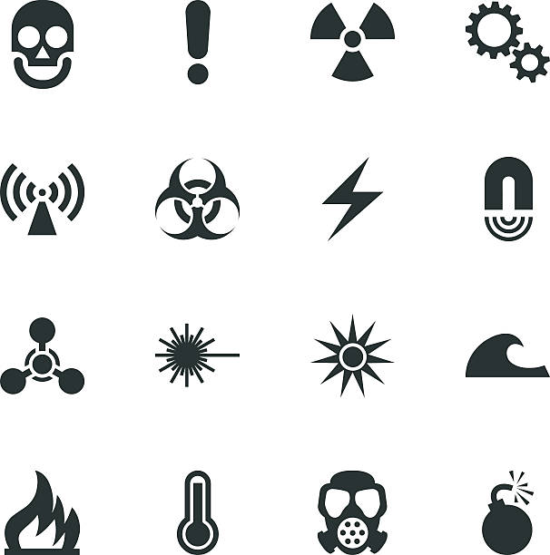 ilustraciones, imágenes clip art, dibujos animados e iconos de stock de iconos de señal de peligro silueta - toxic waste vector biohazard symbol skull and crossbones