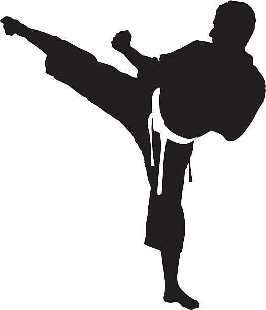 Vector of a karate man exercising Vector of a karate man exercising against white background karate stock illustrations