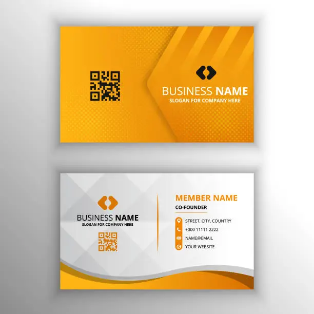 Vector illustration of Modern Yellow Dotted Business Card Template  With Hexagon Shape