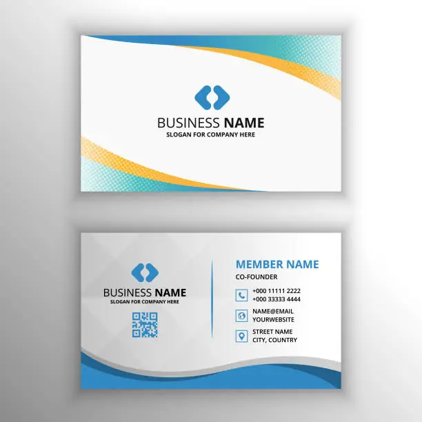Vector illustration of Abstract Elegent Blue Curved Business Card Template With Dots