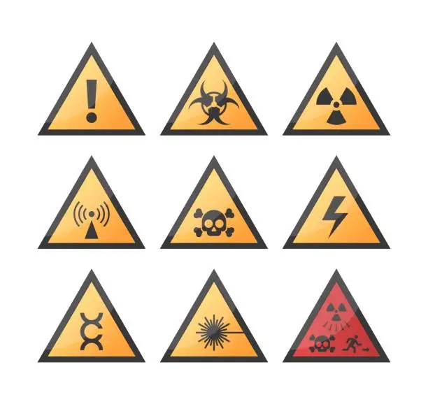 Vector illustration of Hazard icons, vector yellow triangle warning signs