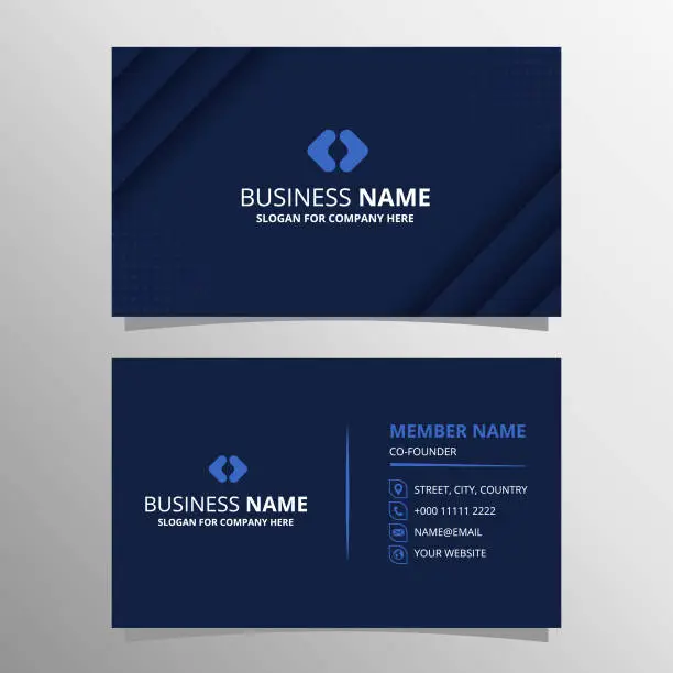 Vector illustration of Abstract Modern Striped Blue Business Card Template With Dots