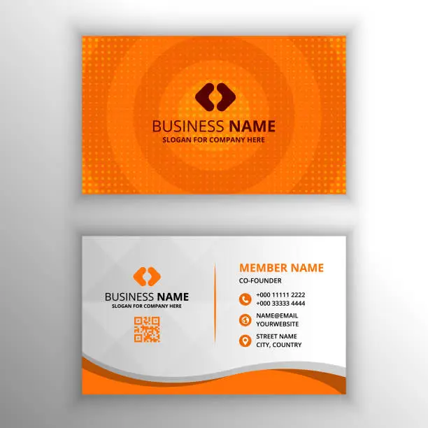 Vector illustration of Modern Flat Dotted Orange Business Card Template With Circles