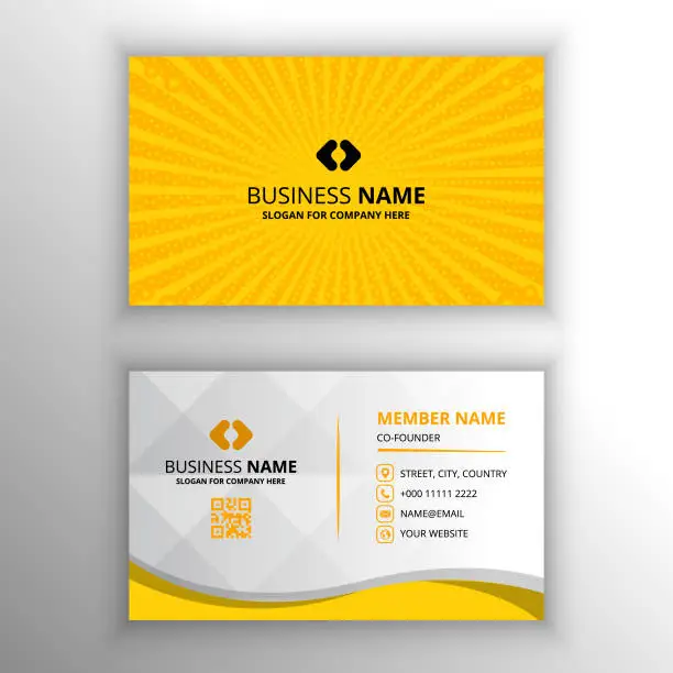 Vector illustration of Yellow Retro Vintage Business Card With Sun Rays