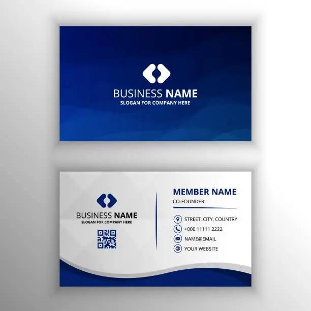 Vector illustration of Dark Blue Wave Business Card Template