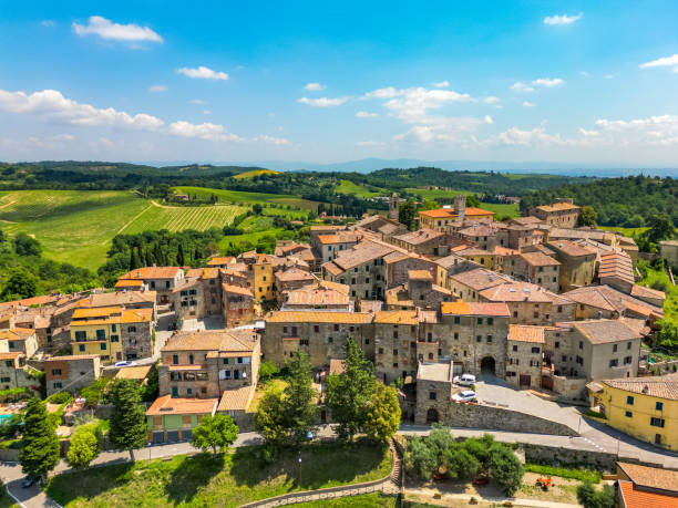 istock Trequanda, Tuscan town from drone 1520713673