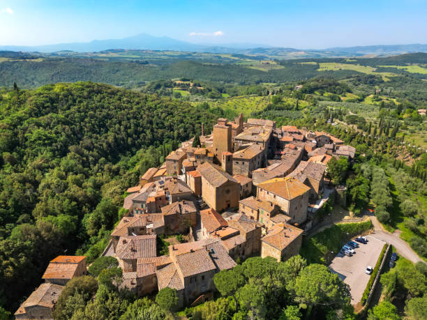 istock Petroio, Tuscan town from drone 1520713701