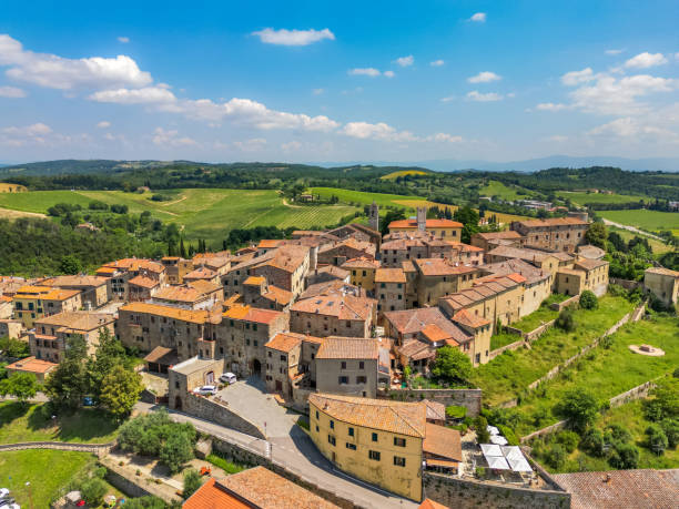 istock Trequanda, Tuscan town from drone 1520713703