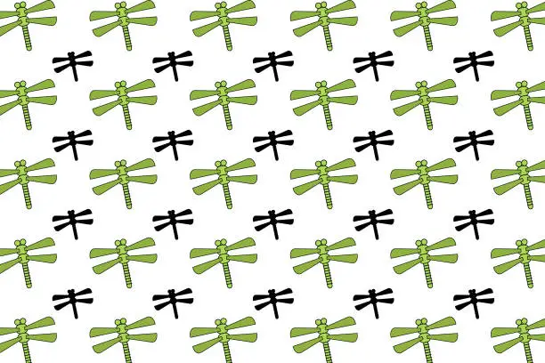 Vector illustration of Flat Dragonfly Insect Pattern Background