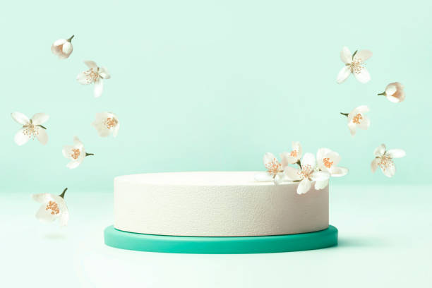 istock Round podium with cherry blossom jasmine flowers 1520734943