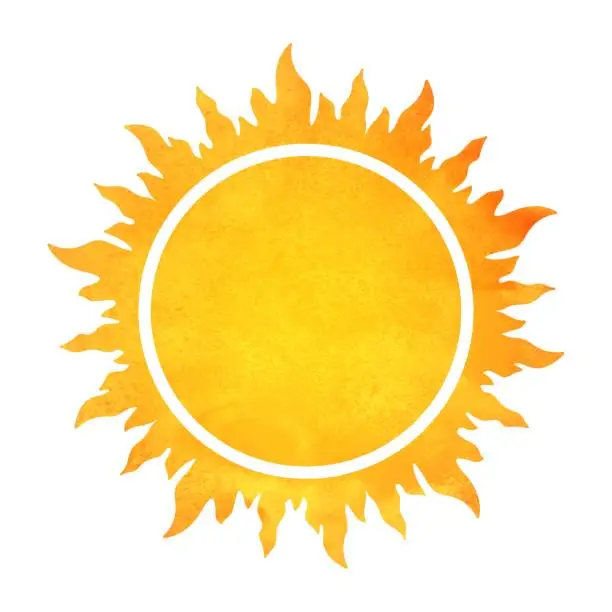 Vector illustration of Orange sun in watercolor style, background for text