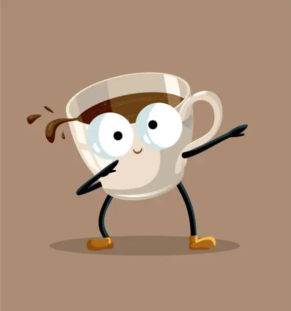 Vector illustration of Happy Energetic Coffee Cup Vector Character Dancing and Dabbing