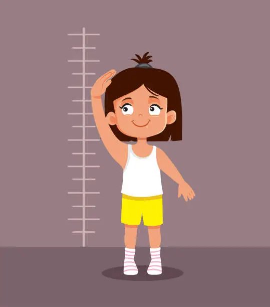 Vector illustration of Girl Measuring her Height in Healthy Development Concept Illustration