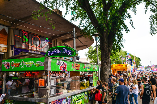 08/27/2022 - Falcon Heights, Minnesota, USA: Minnesota State Fair Vendor Pickle Dog