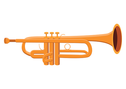 Yellow trumpet vector design. Trumpet flat style vector illustration isolated on white background. Golden trumpet clipart