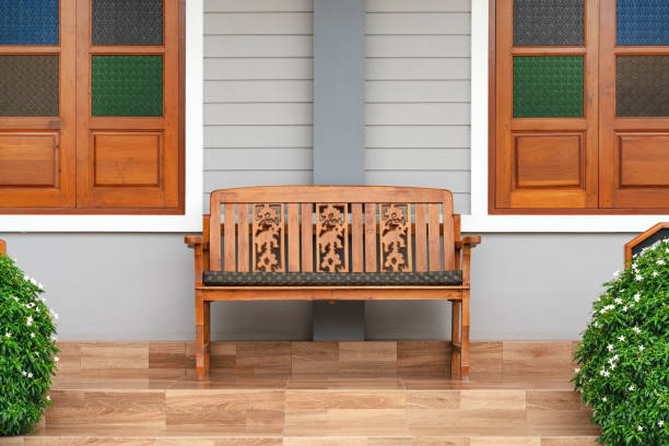 istock Brown wooden bench with window 1520849995