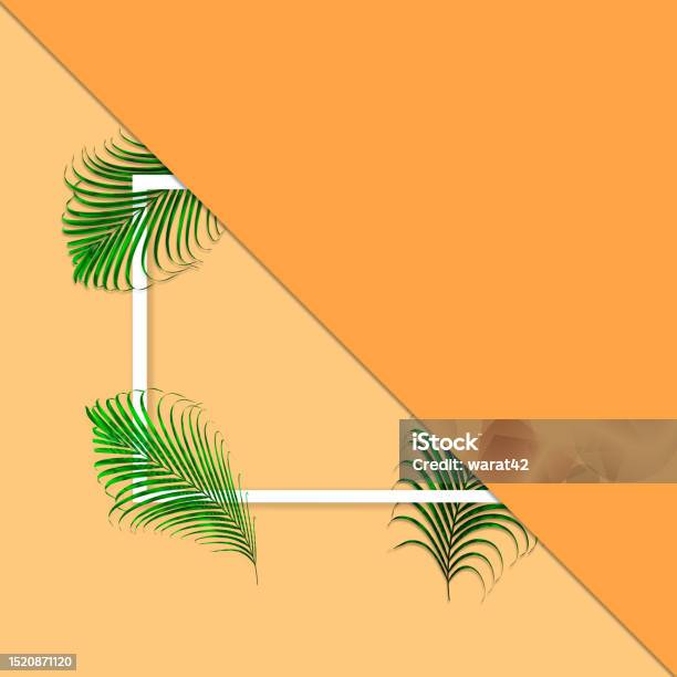 Green Palm Leaves Pattern For Nature Concepttropical Leaf On Orange Paper Background Stock Photo - Download Image Now