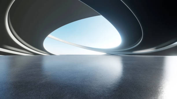 istock 3d render of abstract futuristic architecture with empty concrete floor. Scene for car presentation. 1520899033
