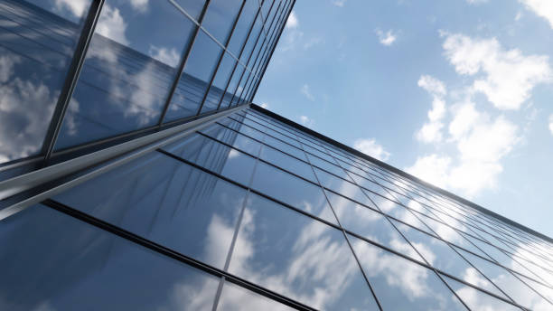istock 3d rendering of office glass building, modern architecture. 1520899034