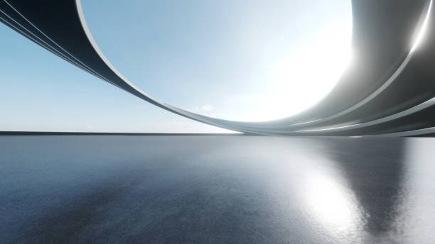 istock 3d render of abstract futuristic architecture with empty concrete floor. Scene for car presentation. 1520899551