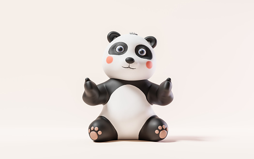 Panda with cartoon style, 3d rendering. Digital drawing.