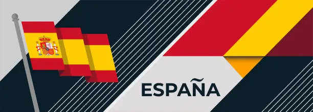 Vector illustration of Spain national day banner for España , Espana or Espania with abstract retro modern geometric design. Flag of Spain with red yellow color corporate business theme. Barcelona and Madrid background