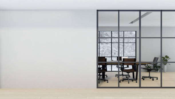 istock Empty white mockup wall with a modern meeting room. 1521052291