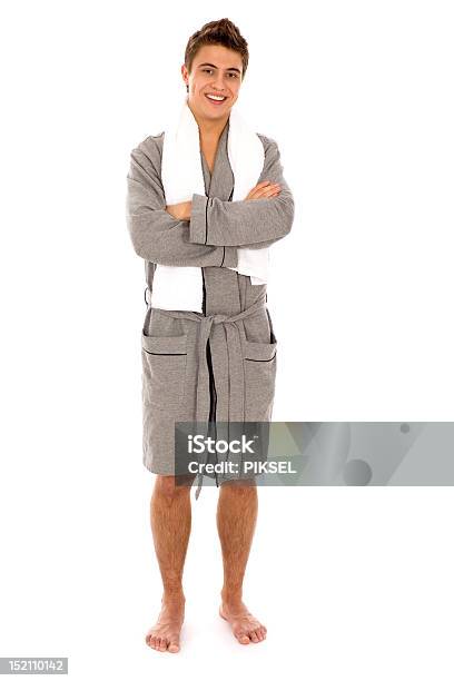 Man In Bathrobe Stock Photo - Download Image Now - Bathrobe, Men, Standing