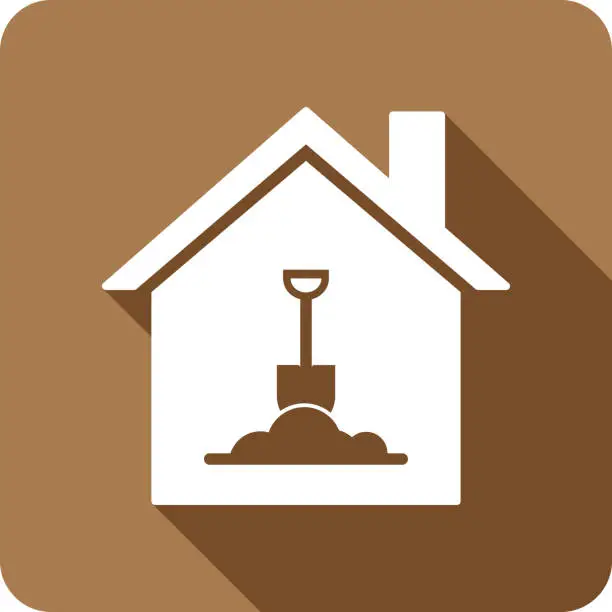 Vector illustration of House Shovel Digging Icon Silhouette