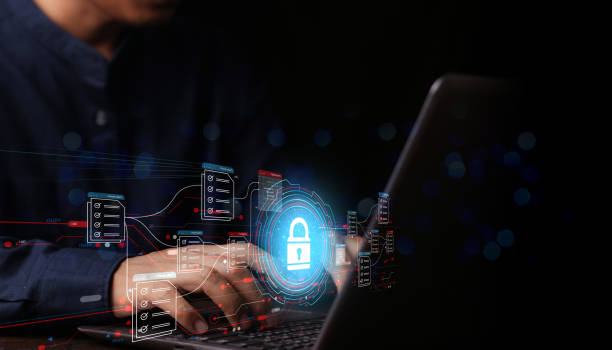 istock Businessman working on laptop with virtual screen. Online documentation database, IT consultant being set up Virtual Document Management System with a laptop, Software for archiving corporate files. 1521120380