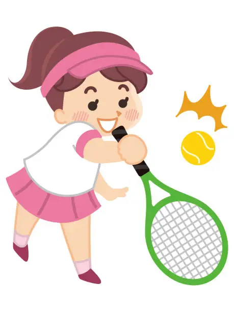 Vector illustration of Tennis player woman. Extracurricular activities.