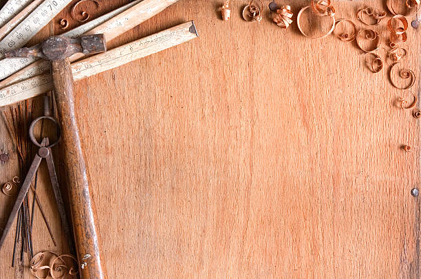 Composición de grungy viejo textura de madera, herramientas de mano - foto de stock