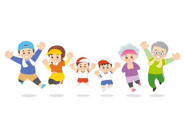 Vector illustration of A family wearing gym clothes. Sports.