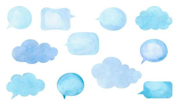 istock Set of speech bubbles isolated on white background. Hand drawn in watercolor on paper. 1521121347
