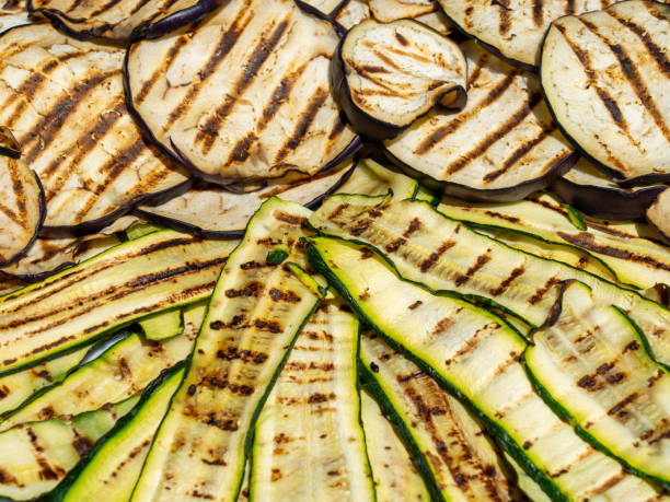 istock Delicious eggplant and zucchini grilled on a plate 1521129866