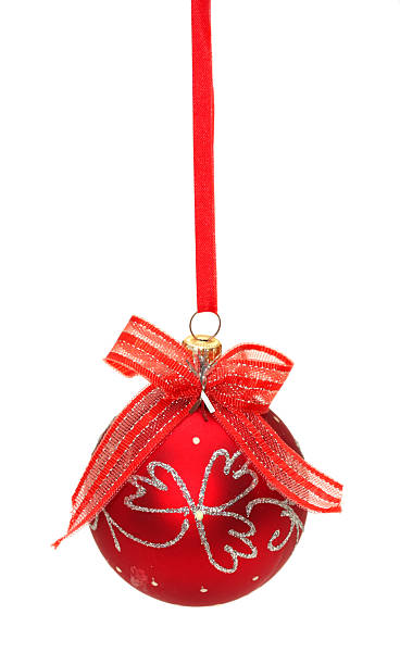 istock Red christmas ball with ribbon and bow isolated on white 152113733