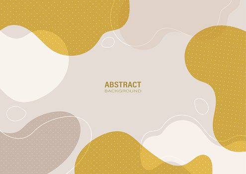 Abstract yellow and beige organic shapes on a pastel color background. Flat design and decorate with white lines and dots pattern for the banner template.