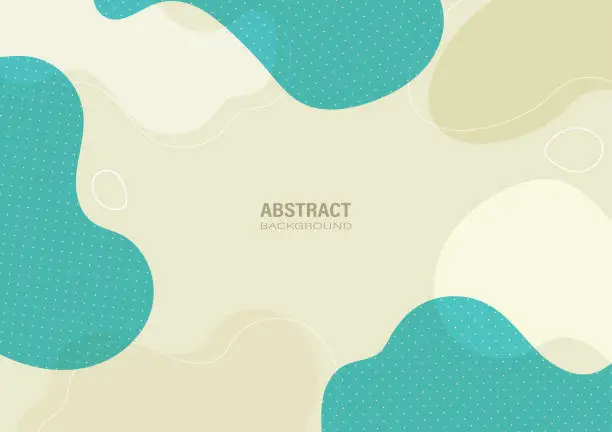 Vector illustration of Abstract green and beige organic shapes on a pastel color background.