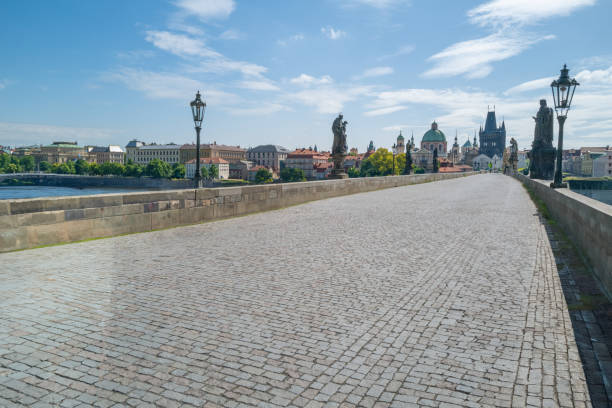 The deserted Karls Bridge in Prague