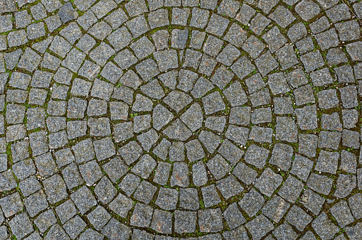 grey cobblestones arranged in a circle, southern Germany