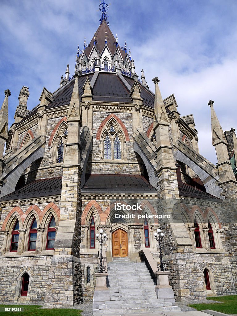 Library of Parliament, Ottawa Fanciful gothic structure in multicolored stone, recently refurbished. Building Entrance Stock Photo