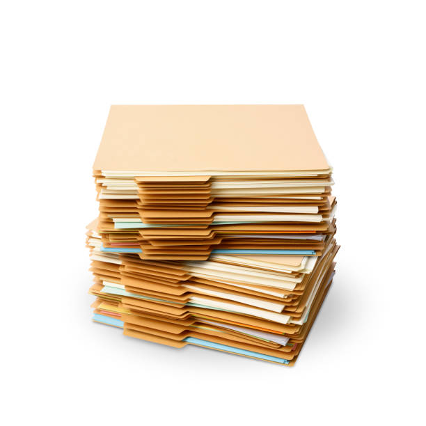 Lots of documents piled up on white background.